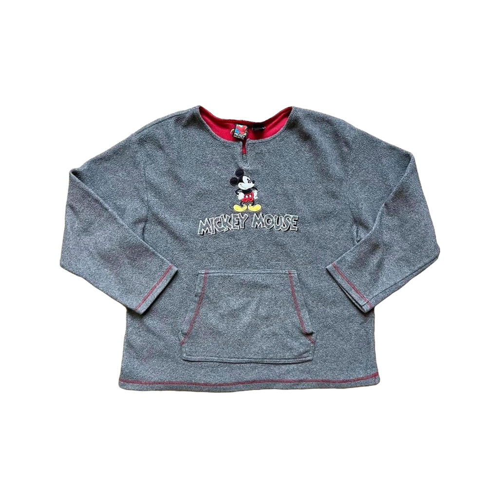 Vtg Mens Mickey Mouse Fleece Sweatshirt L Gray Embroidered Disney Preppy Classic